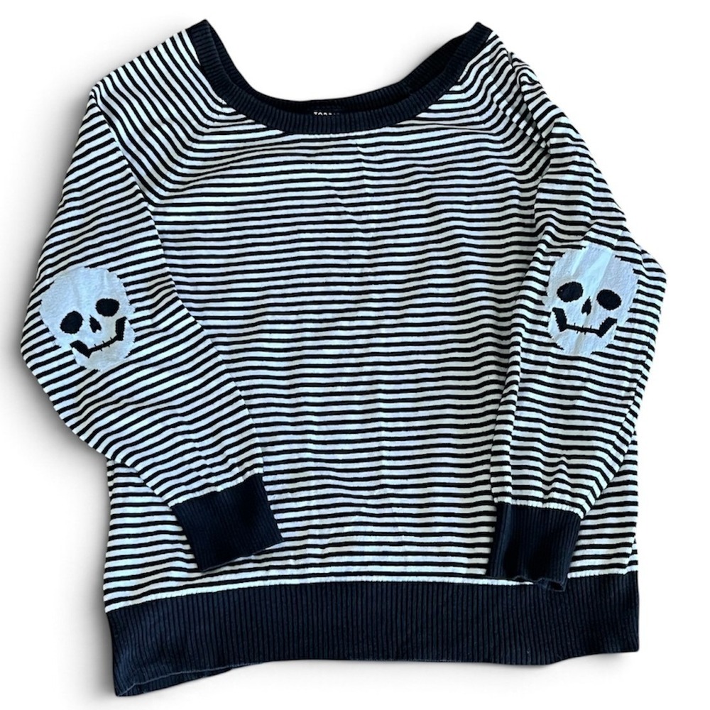 Torrid Plus 2X Black White Skull Striped Pullover Boat Neck Sweater Gothic Punk
